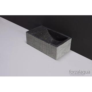 Forzalaqua Venetia Xs fonteinbak 29x16x10cm wasbak Rechts 0 kraangaten Natuursteen Blauw grijs gefrijnd